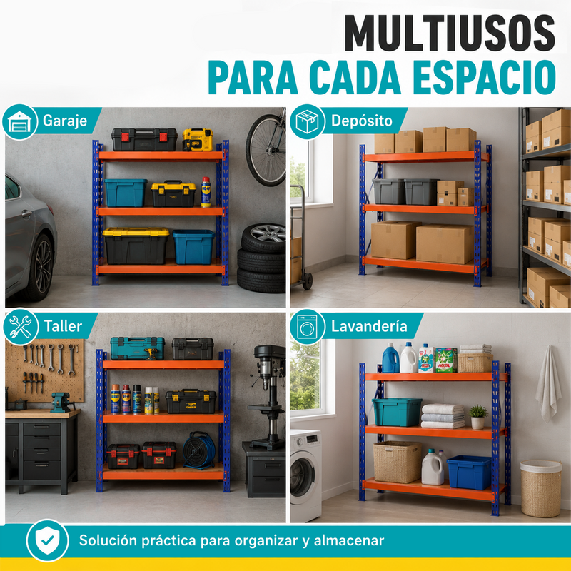 Estantería Metálica Industrial de 3 Niveles (200x200x60cm).  Estante Rack de almacenamiento Reforzado con Capacidad total de 900Kg.