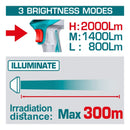 Lámpara De Trabajo Inalámbrica 20V. 2000 Lumens. Cabeza giratoria de 120°. No Incluye Cargador Ni Batería. Linterna