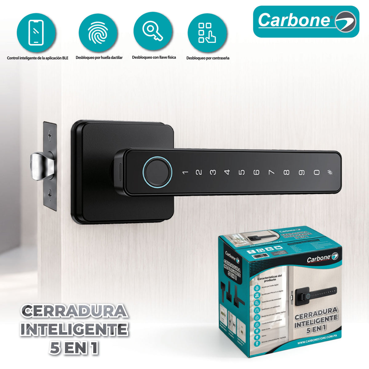 Cerradura Inteligente Manija de puerta Cerrojo Smart Lock 6 en 1 Llave Huella tarjeta contraseña Bluetooth Tuya app fácil de instalar