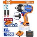 Llave Impacto Dado Cuadrado 3/4" 20V 1280Nm. Motor sin escobillas. Incluye Batería, cargador y maletín.