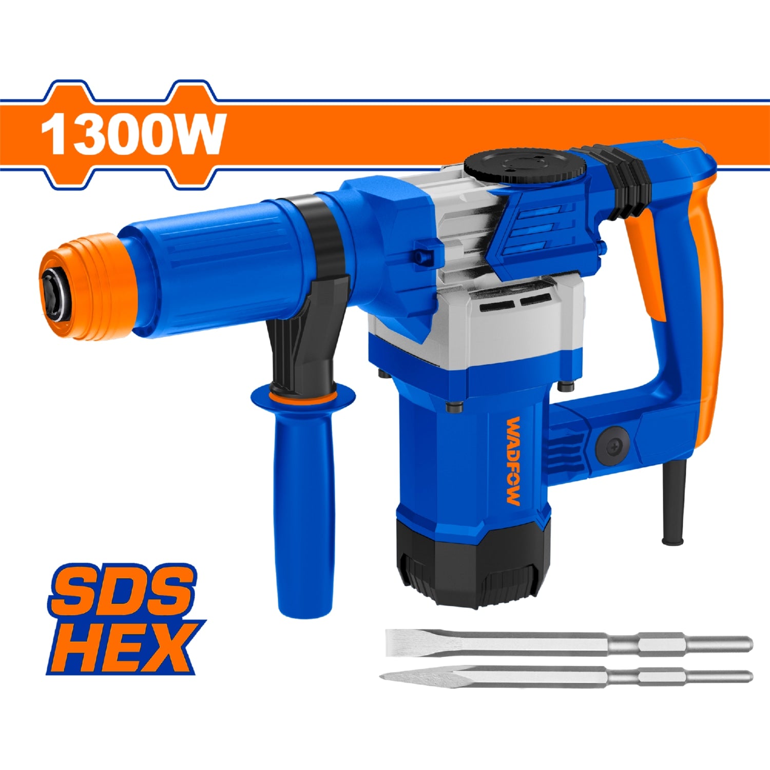 Demoledor SDS HEX 1300W, 110V-120V~60Hz, 3700bmp, 15J. Antivibratorio. Incluye 2 cinceles. R