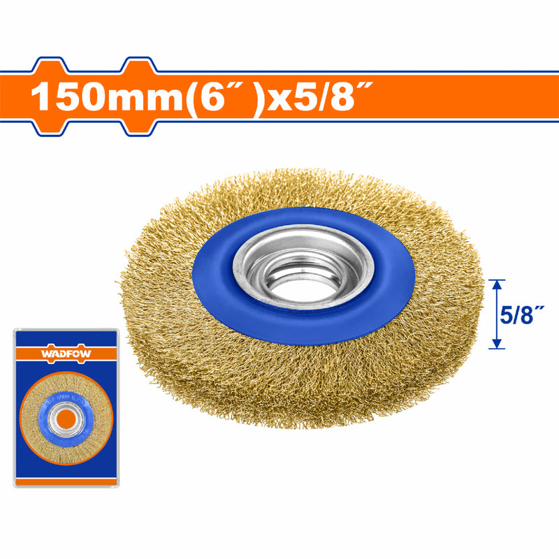 Rueda de Alambre Circular 6”x 5/8" Eje: 7/8" 6000 r/min Ideal para desbaste y afilado de bordes.