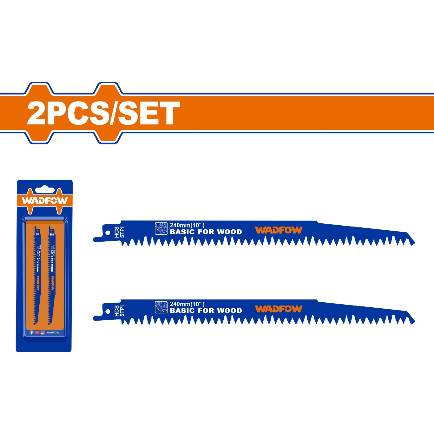 Hojas de Sierra sable para Madera. 240 mm (10") 5TPI-HCS.Corte rápido. Set de 2 piezas.