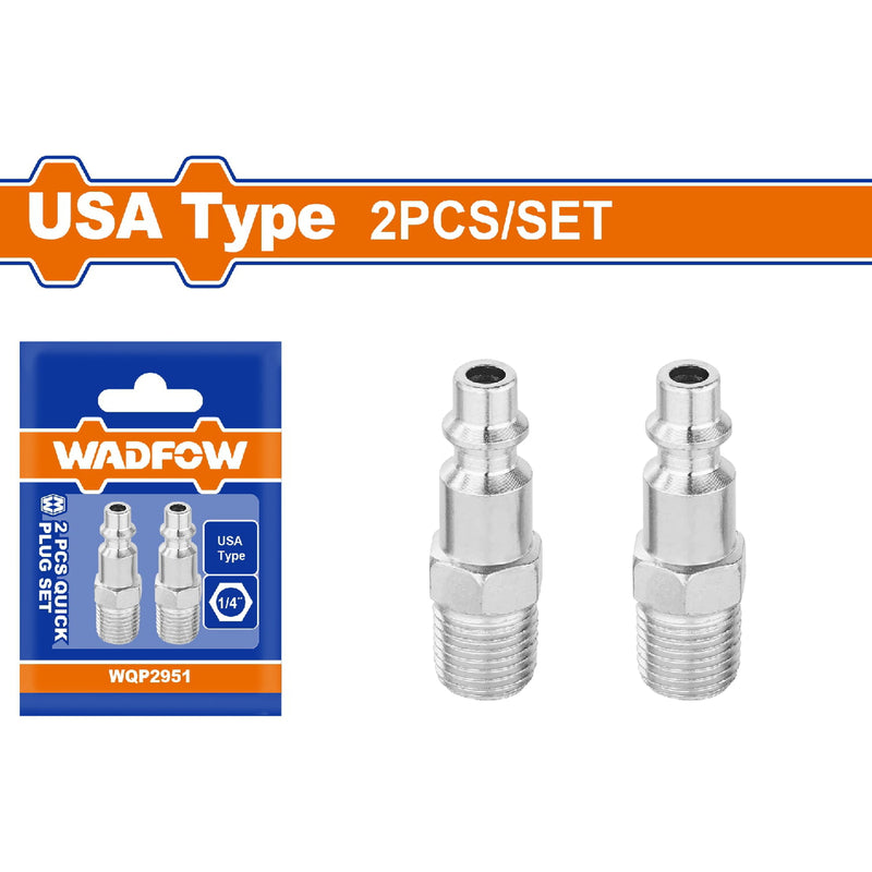 Acoples de aire rápidos 1/4" Tipo Americano. Enchufe tipo macho. Cromado. Set de 2 piezas.