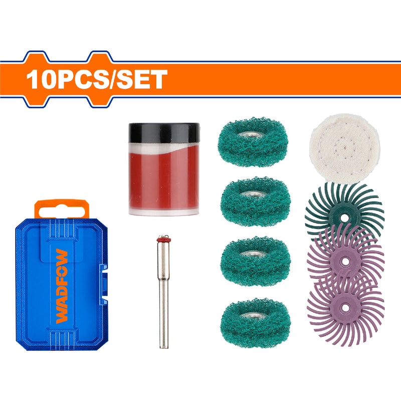 Mini mototool Accesorios 10 piezas (pulidores,cepillos,paño,mandril)