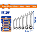 Llaves combinadas Ratchet Cr-V Tamaño: 8mm-17mm. Crmo 90t Set de 6 Piezas.
