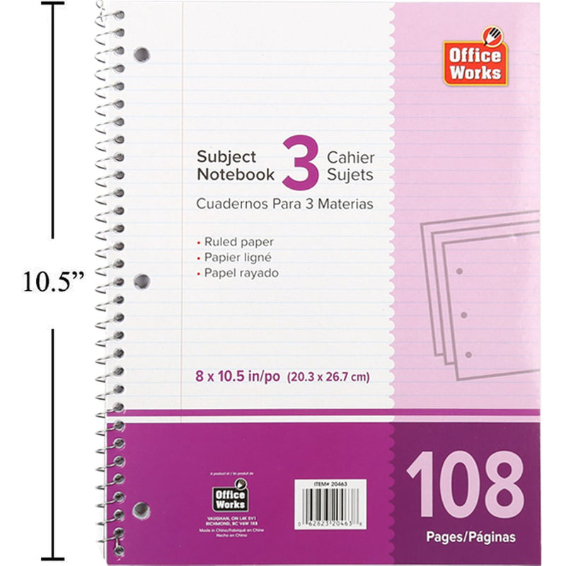 Libreta de notas con resorte de 108 páginas y 3 sujetos