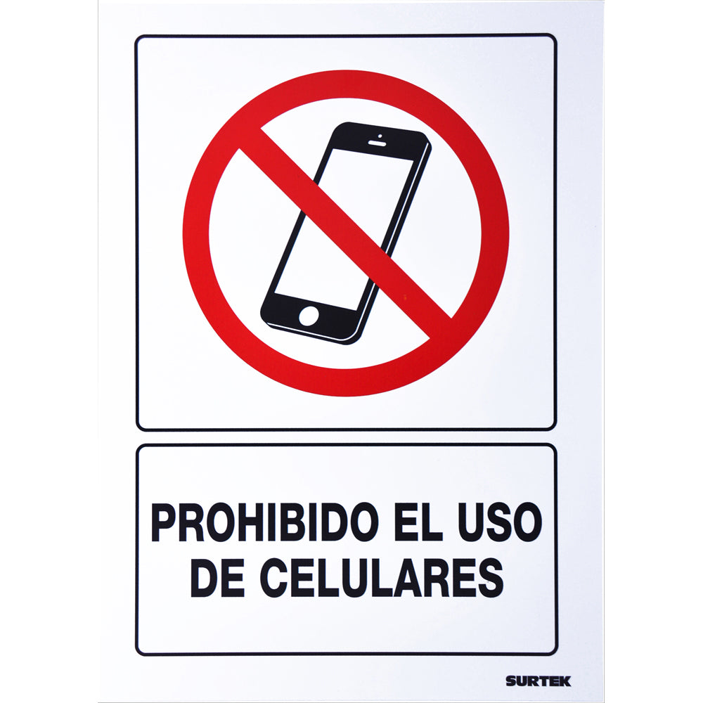 Letrero "Prohibido el uso de celulares" Surtek