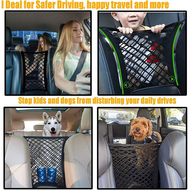 Malla elástica barrera de asiento trasero de carros para perros y niños.