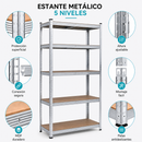 Estantería Metálica Galvanizada de 5 Repisas Ajustables (180x120x40cm). Estante Organizador de Acero con Capacidad de 175Kg por Nivel.