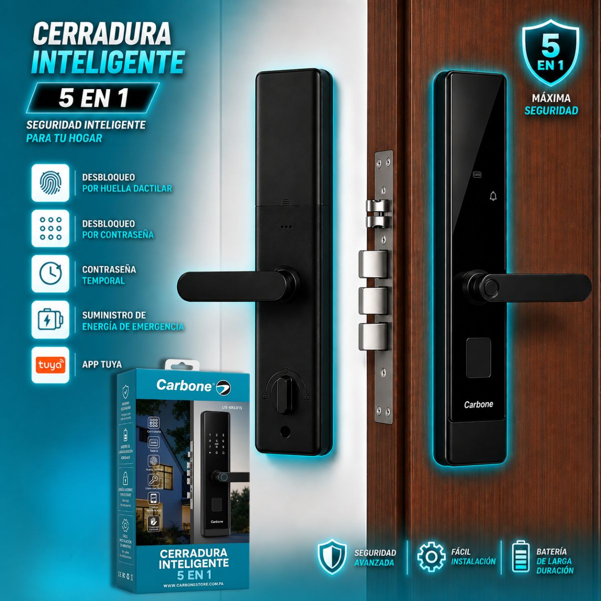 Cerradura Inteligente Digital Cerrojo Smart Lock 5 en 1 Llave Huella contraseña app fácil de instalar