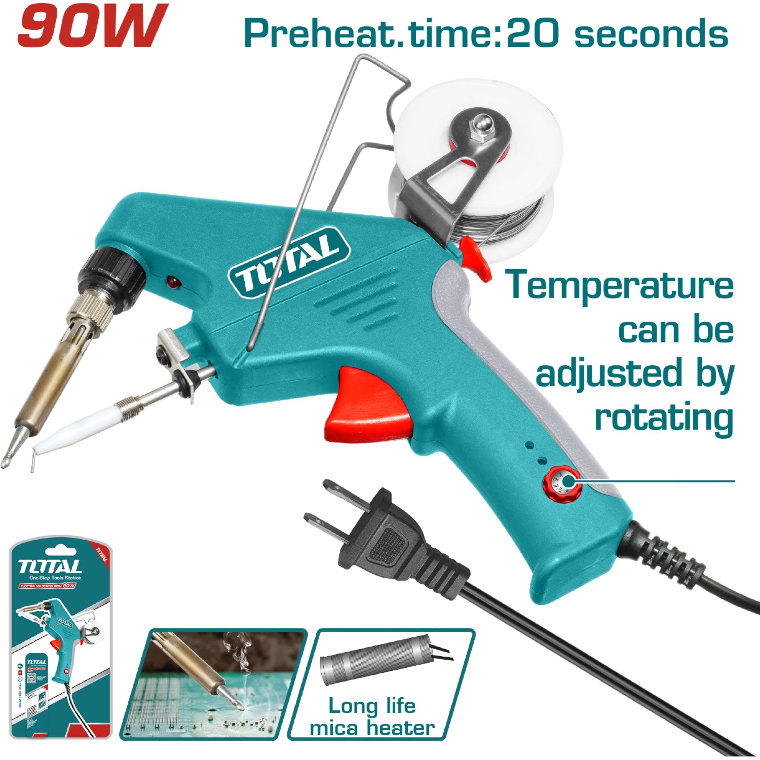 Soldador Cautin estaño 90W. 110-120 V~60 Hz. Precalentamiento 20 segs.