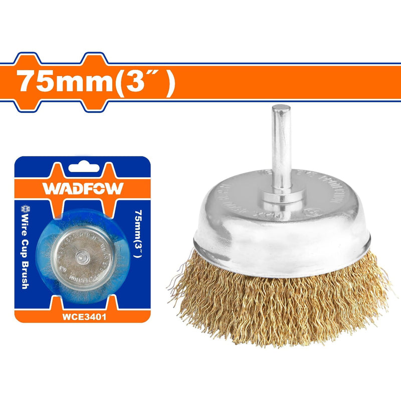 Cepillo de alambre de copa circular con vástago 75mm. Longitud del cable: 20mm. Ideal para afilar.