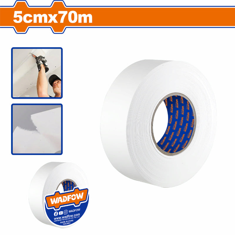 Cinta Adhesiva de Papel para trabajos de gypsum drywall yeso y pintura 2" 5cm x 70mts Blanco Ideal para Grietas en Pared y Techo. Ideal para colocación de azulejos. Tape para Paneles de Yeso.
