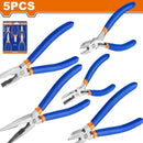 Alicates variados (combinados, punta larga,corte,mini) Pulido y antióxido. Kit 5 piezas.