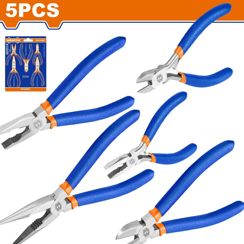 Alicates variados (combinados, punta larga,corte,mini) Pulido y antióxido. Kit 5 piezas.