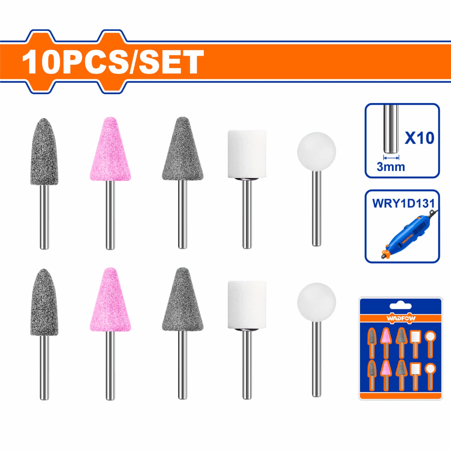 Accesorios para Mini Mototools (fresas de rectificado) Compatible con WRY1D131 Set de 10 piezas