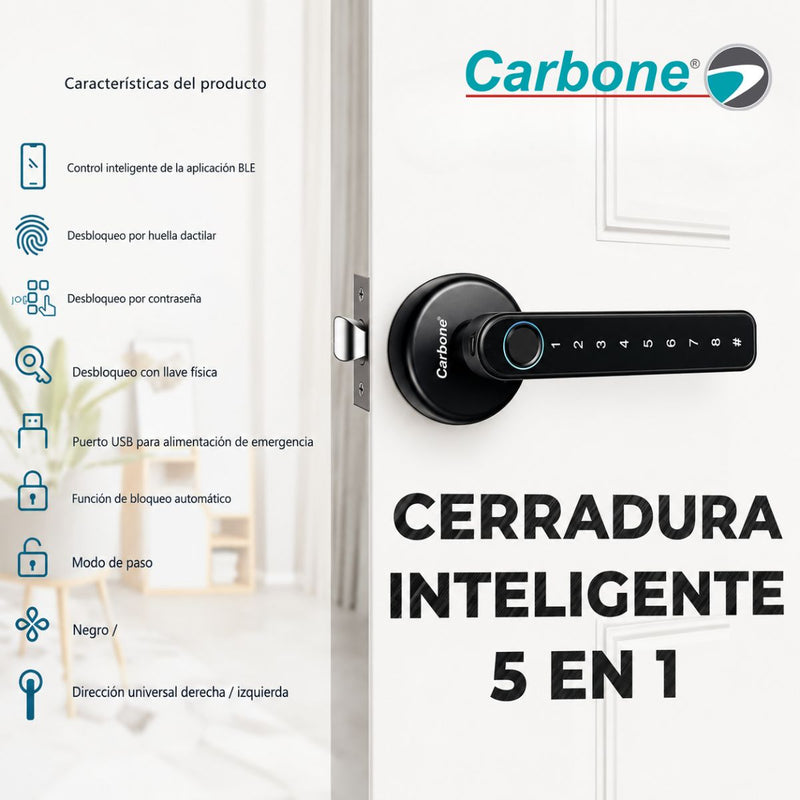 Cerradura Inteligente Manija de puerta Cerrojo Smart Lock 5 en 1 Llave Huella tarjeta contraseña Tuya app fácil de instalar