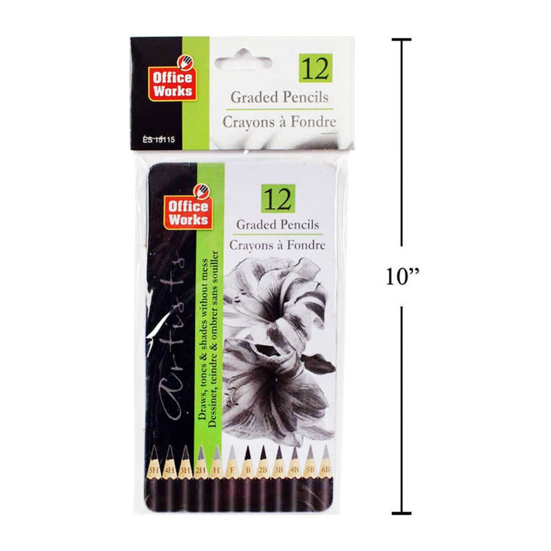 Lápices graduados de 12 piezas en caja de lata, pbh