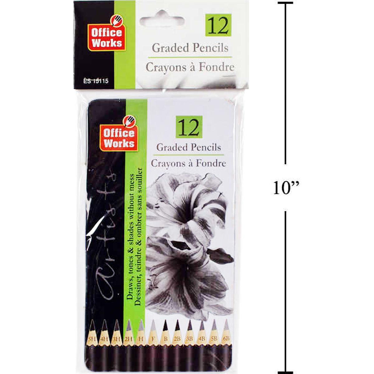 Lápices graduados de 12 piezas en caja de lata, pbh