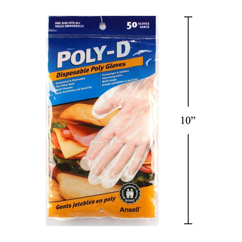 Guantes desechables de polietileno Paquete de 50 guantes desechables de polietileno, "Poly-D"