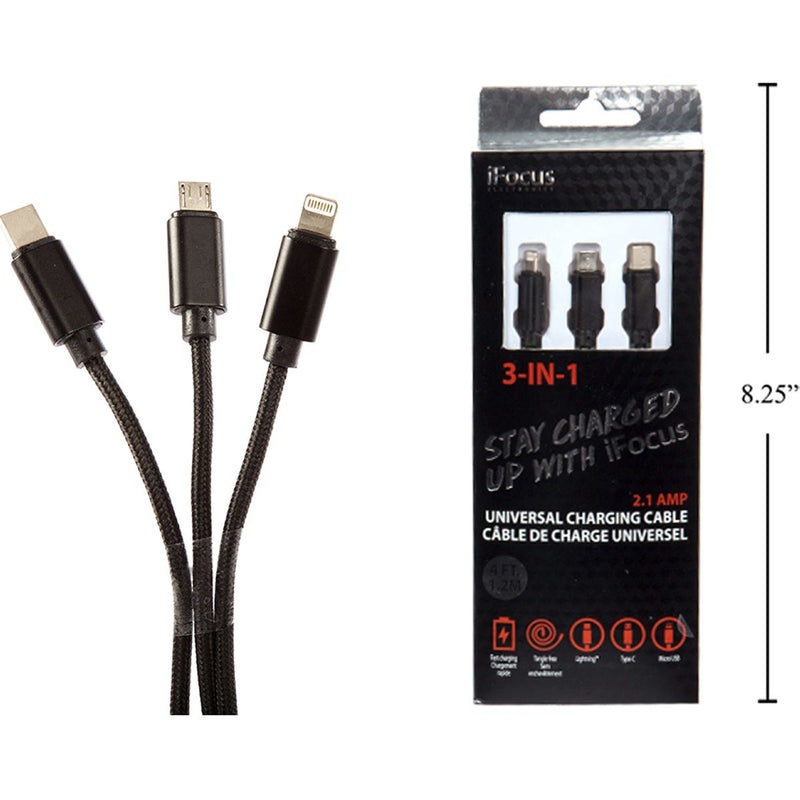 iFocus, cable de carga y sincronización 3 en 1 de 1,2 M, negro, cbx + bandeja (HZ)