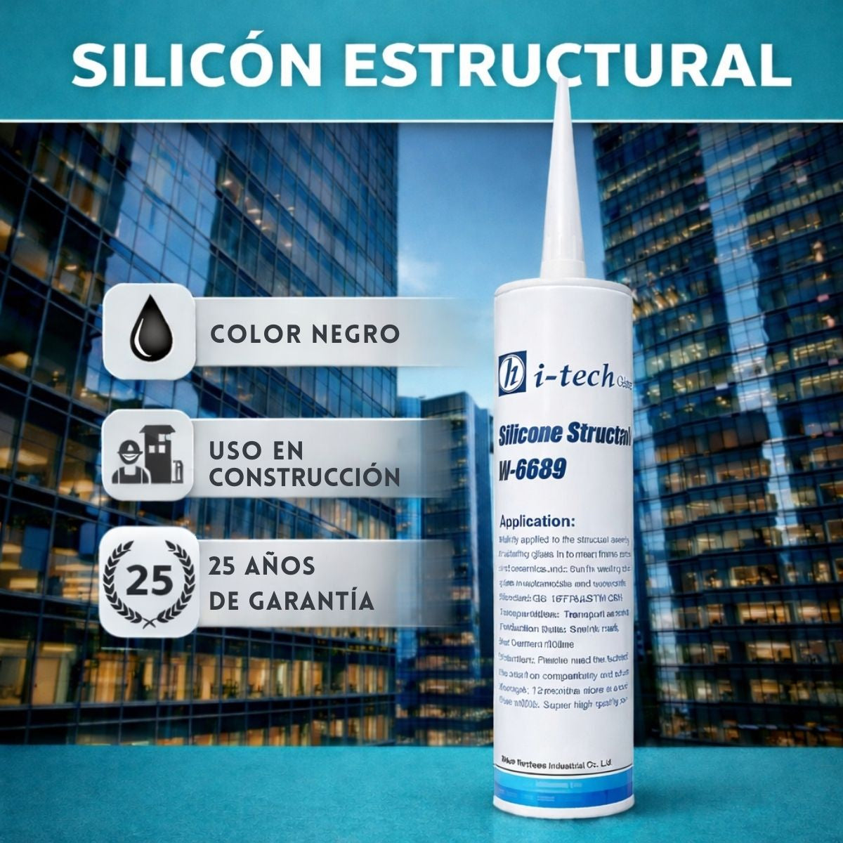 Silicon estructural color negro 309 ml. 25 años de garantia (unidad 1 pza)