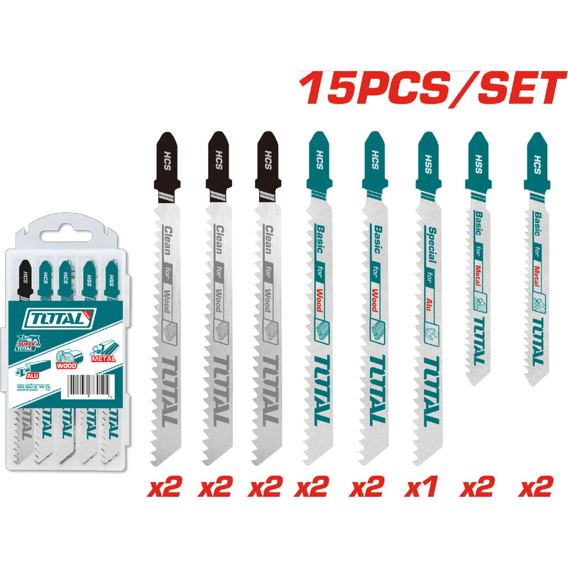 Hojas para sierra caladora variadas. Tipo T. Para madera. (Dientes: 21,2,8,10,6) Set de 5