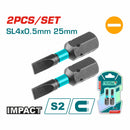 Puntas de Destornillador de Impacto SL4 25mm S2 Set de 2 pzas. Magnético. Tipo Plano.