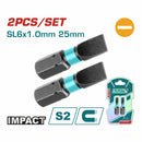 Puntas de Destornillador de Impacto SL6 25mm S2 Set de 2 pzas. Magnético. Tipo Plano.