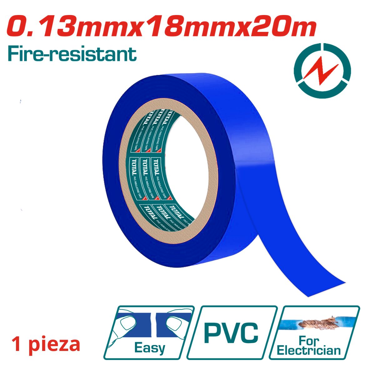 Gutapercha tape eléctrico Azul. 0.13mm 18 mm x 20m. Resistente al fuego. (1 pza)