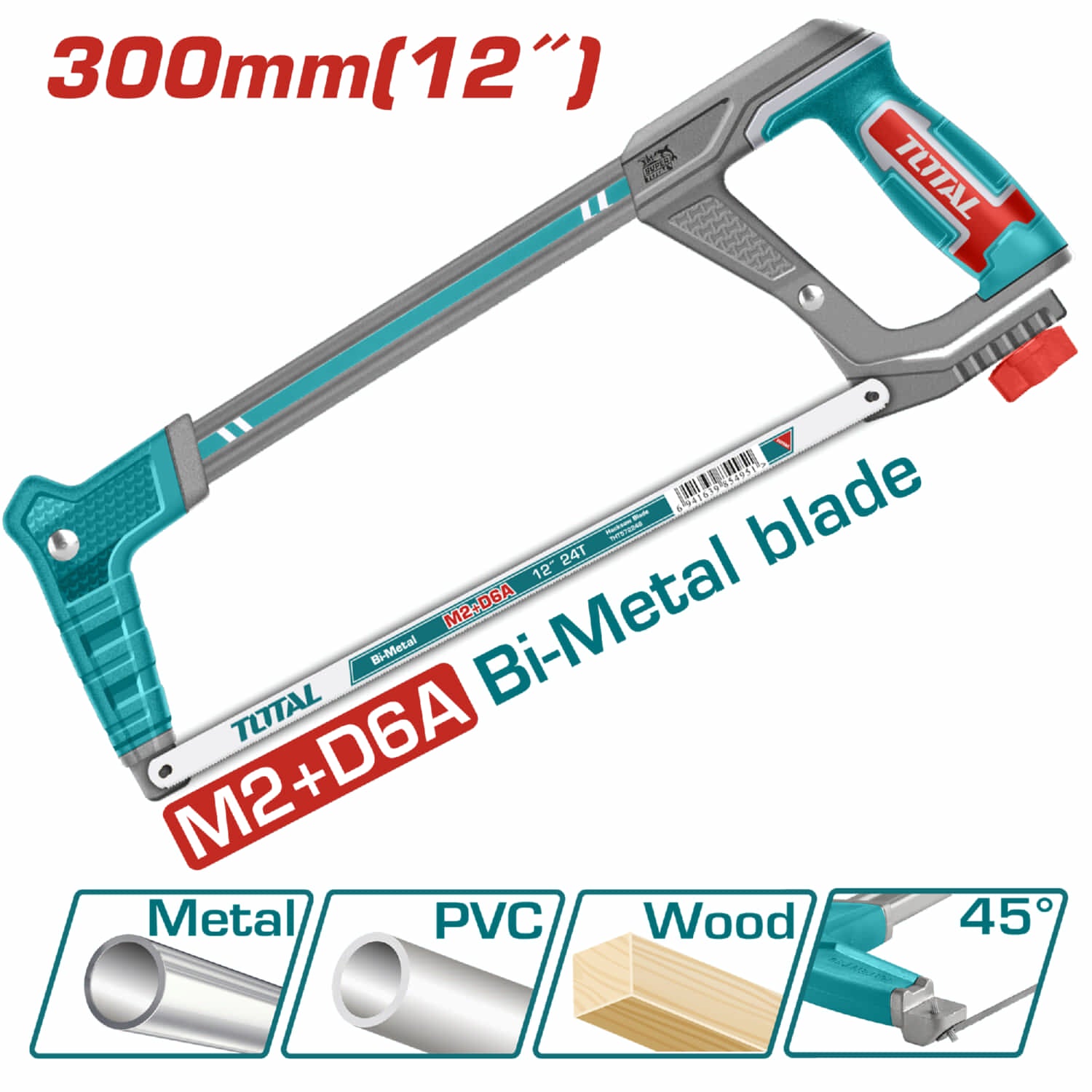 Segueta Industrial para Metal de 300 mm / 12" para trabajo pesado. Incluye 1 Hoja de Sierra