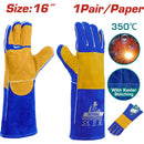 Guantes Para Soldar 350°. Talla 16" Alta Temperatura. Cuero De Vaca. Tejido En Kevlar. (Par)