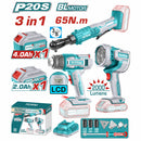 Combo del mes Total Inalámbrico. Rachet 3/8" 65Nm, pistola de calor 30-550°C y lampara de trabajo 22.5W 2000 lúmenes. Incluye cargador y baterías. POCAS UNIDADES.