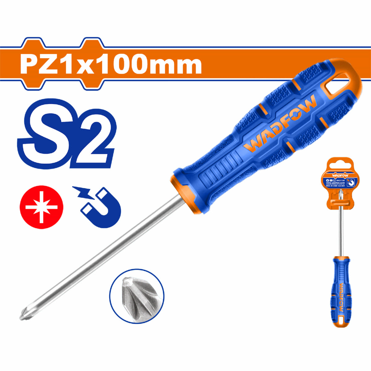 Destornillador Pozidriv 5x100mm Material de la hoja: S2 Tipo de punta: Pozidriv PZ1 Magnético