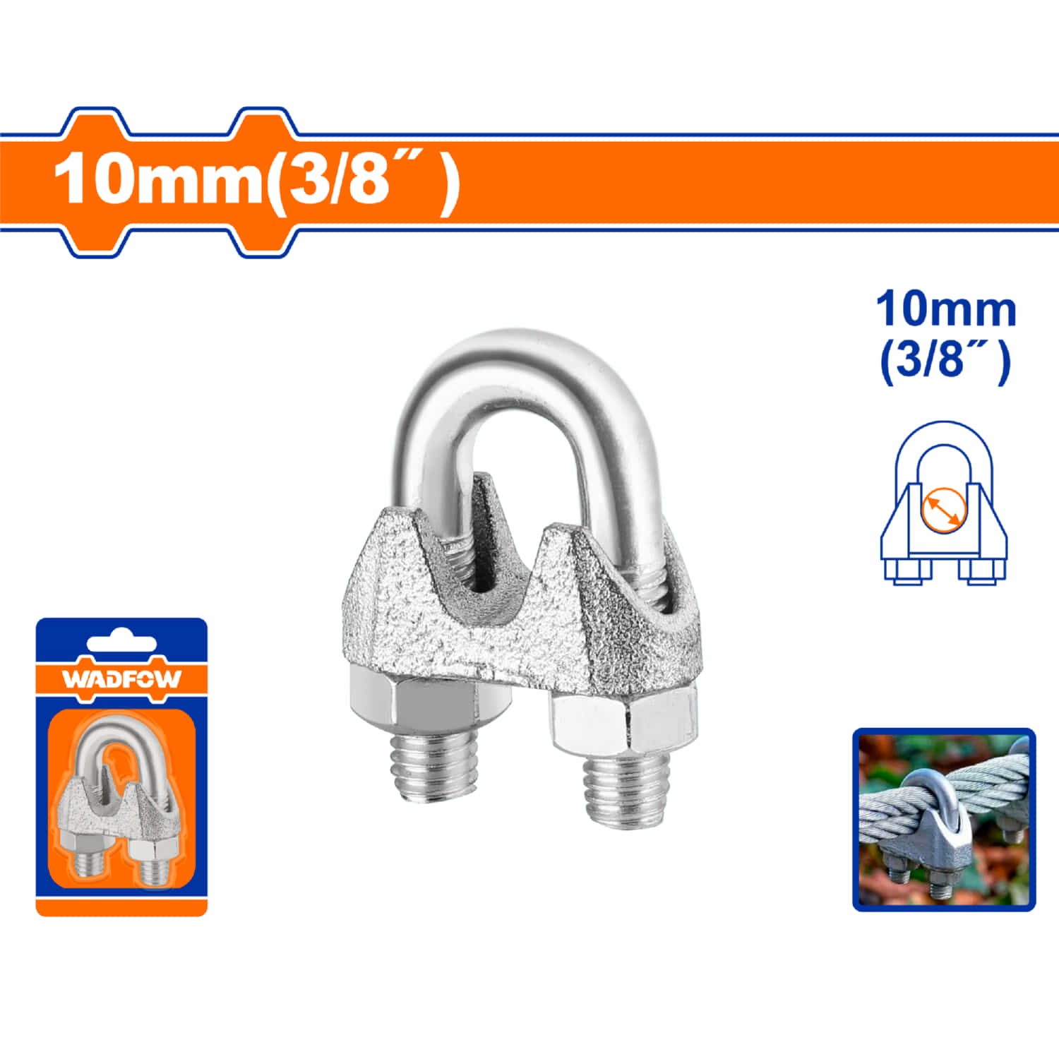 Perros para cable de acero guayas Clips de cuerda de alambre 3/8" Hierro maleable Electro-galvanizado. Para fijar cuerda de alambre.