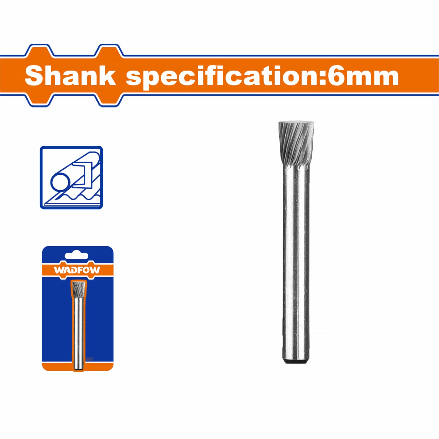 Fresa Lima rotativa Cílindrica de HSS. Vástago: 6mm. Cabeza:8mm. Para mototool.