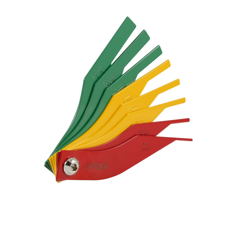 Calibrador de balatas métrico pastillas freno de 8 hojas por color Urrea