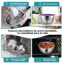 Tazones bowl De Acero Inoxidable Con Tapa. Multifuncionales Colores surtidos. (Set de 5piezas) Tamaños 18-26cm  Bowl de cocina. Base antideslizante