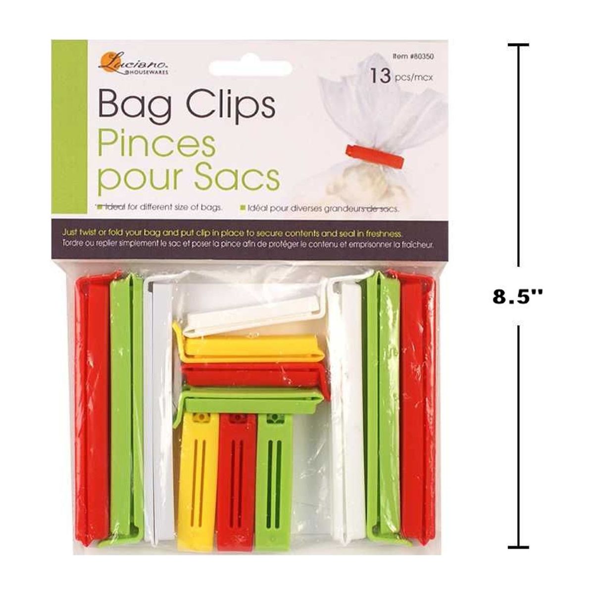 Pinzas para cerrar bolsas Luciano de 13 piezas, 4 col