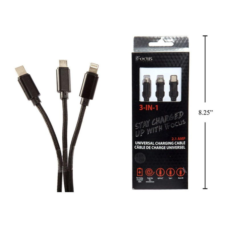 iFocus, cable de carga y sincronización 3 en 1 de 1,2 M, negro, cbx + bandeja (HZ)