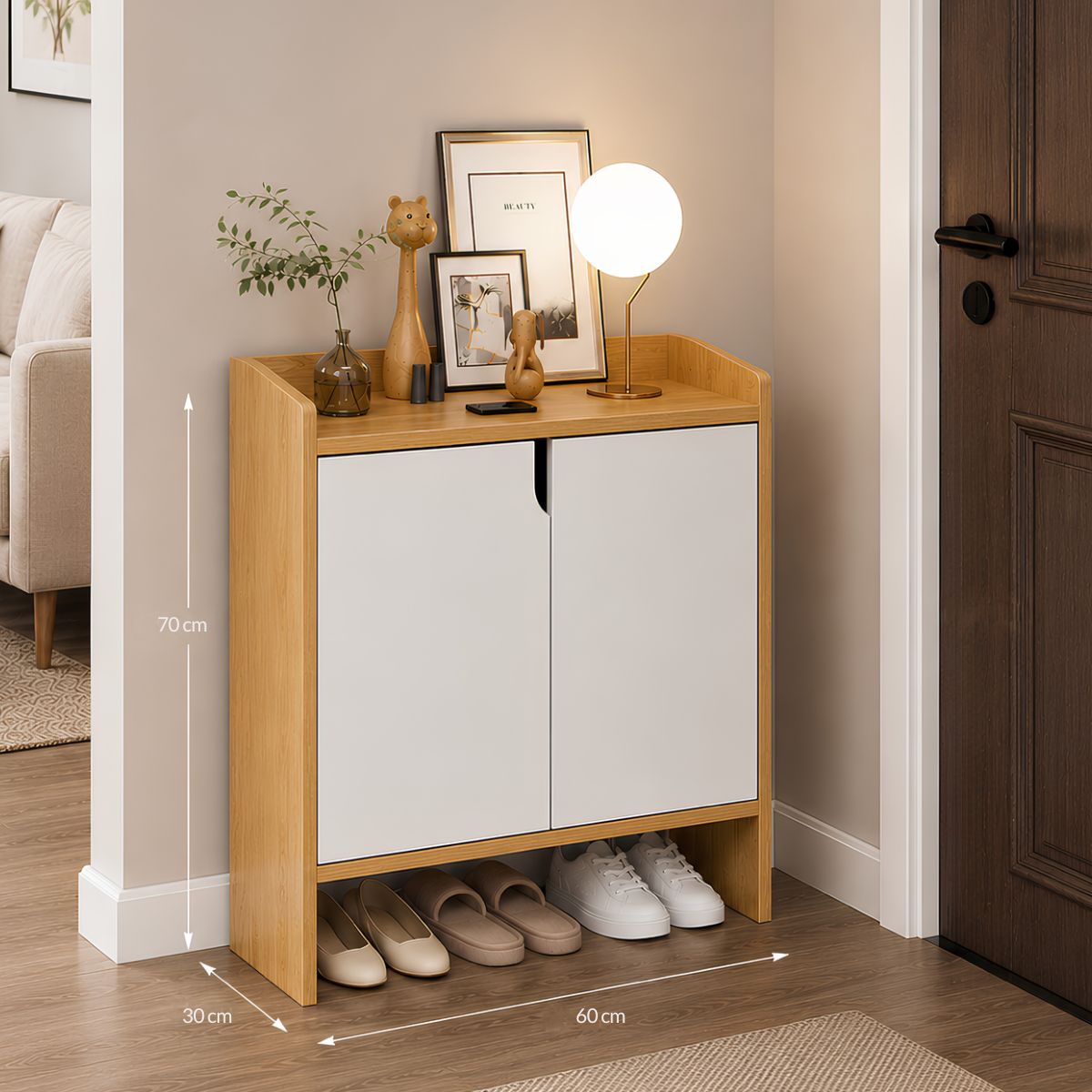 Mueble Recibidor 60x30x70cm con Almacenamiento y Espacio para Calzado. Gabinete Organizador de Zapatos.