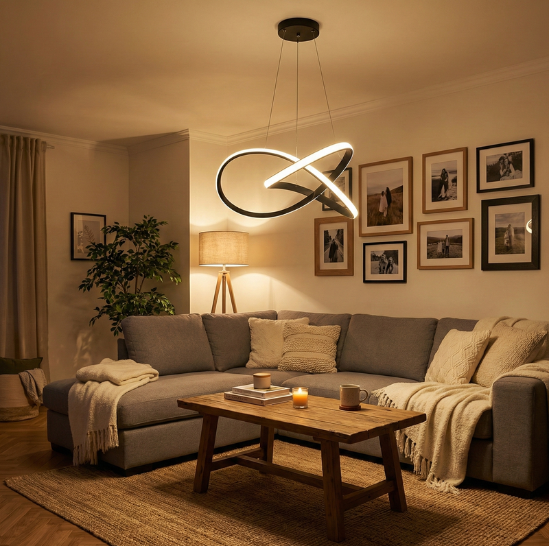 Lámpara Colgante LED Negra 48W, 500x160x1000mm CCT Ajustable, Estilo Moderno y Control Remoto.