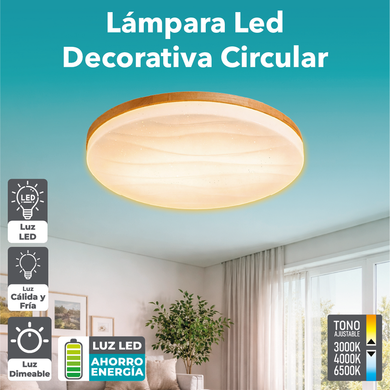 Lampara LED decorativa circular Diseño relieve Plafon 35 cm diametro 3CCT 3000-6500k 14" (35cm) 24W