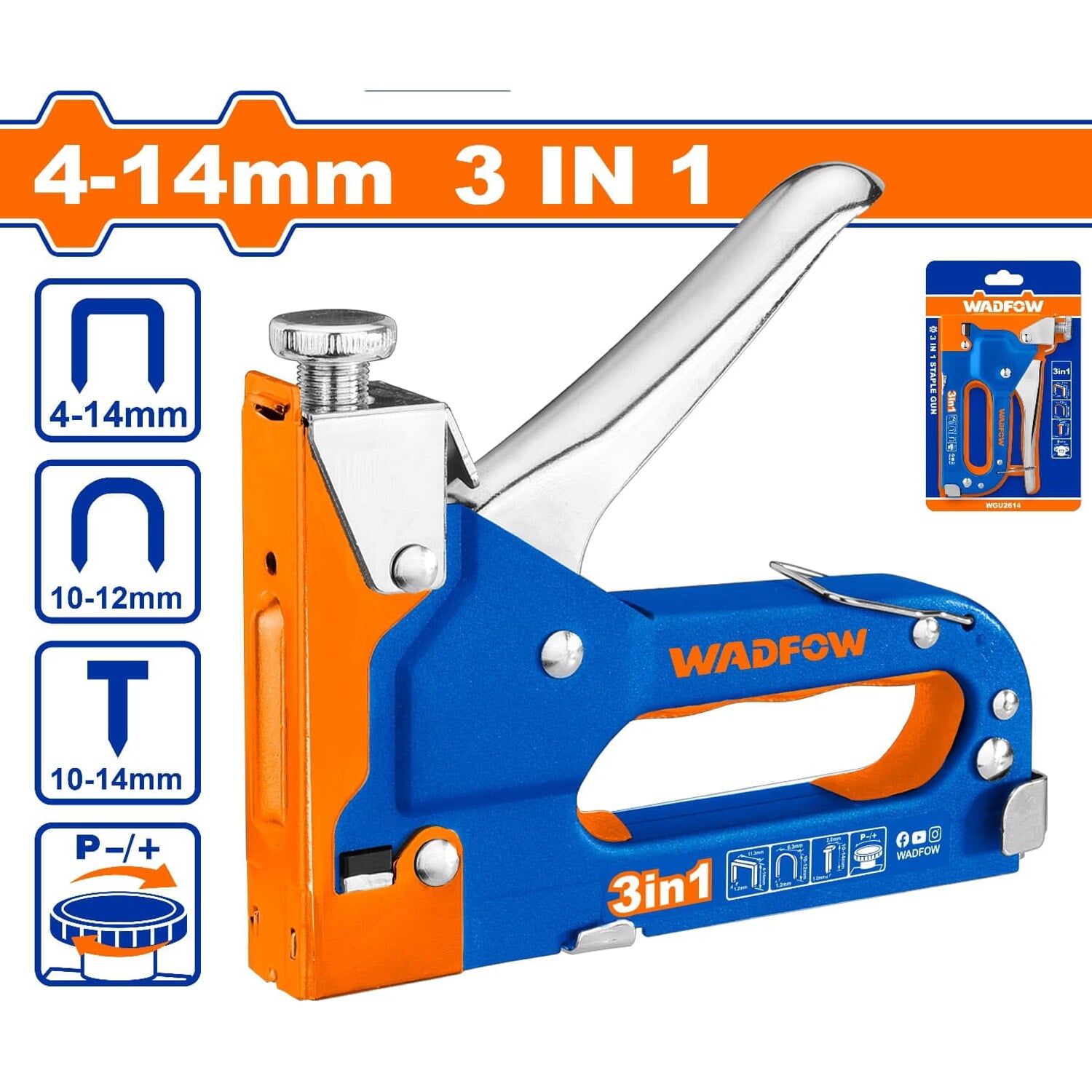Grapadora 3 en 1 con fuerza ajustable. Grapas Alambre. Forma de U. Clavos Brad. Longitud 4-14mm
