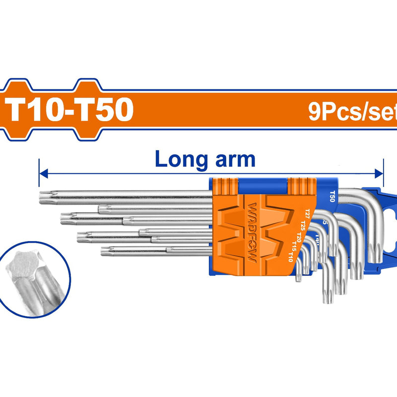Llaves Torx de brazo largo de 9 piezas. T10-T50. Cr-V (Juego)