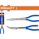 Alicate largo de punta de 45º 280mm(11") Pulido y antióxido. Con mango de plástico.