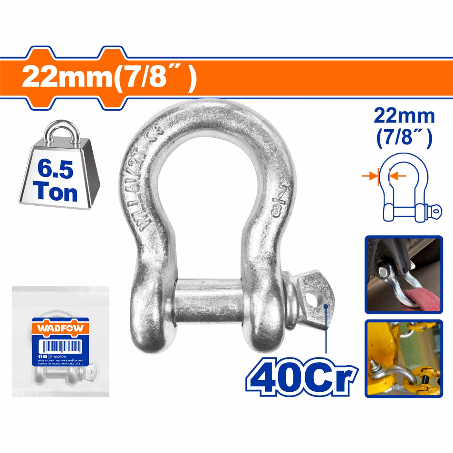 Grillete de ancla con cierre rosca 7/8" 40Cr Capac 6.5T