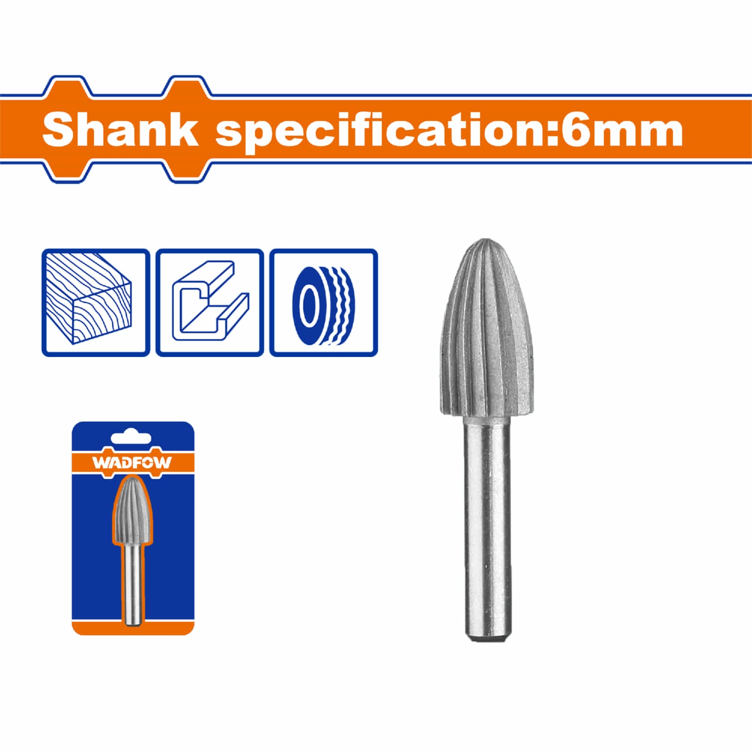 Fresa Lima Rotativa Ovalada de Acero al Cromo. Vástago:6mm. Cabeza:13mm. Ideal para madera,caucho.