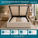 Camas Baúl Tapizadas De Pana Con Almacenamiento Elevable Hidraúlico Y Cabecero Moderno. Color Crema